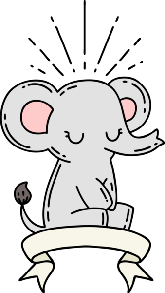 Dövme stili afiş. Bir insan tarafından çizilmiş şirin fil.