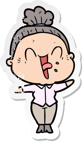 Bir insan tarafından çizilmiş mutlu, yaşlı bir kadının sıkıntılı çıkartması.