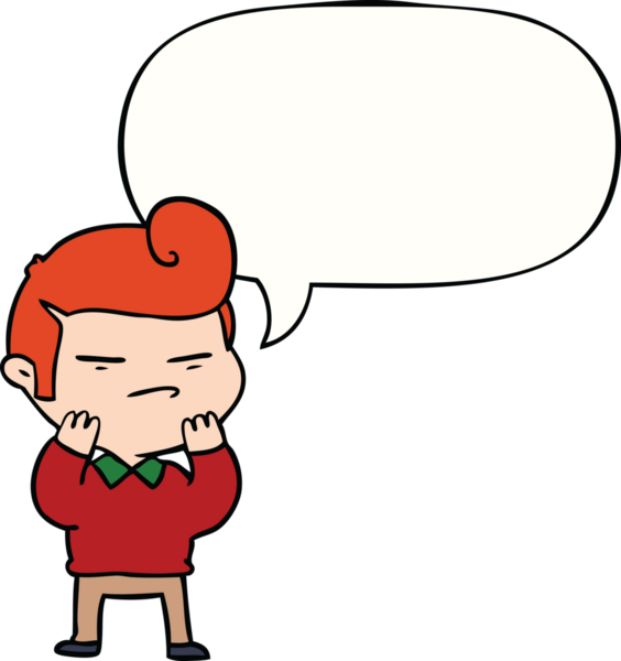 Bir insan tarafından çizilmiş konuşma baloncuğuyla kesilmiş moda saçlı havalı adam.