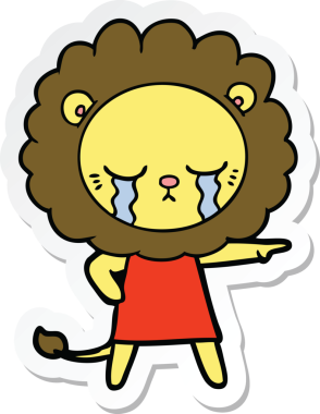 Bir insan tarafından çizilmiş ağlayan çizgi film aslanının çıkartması.