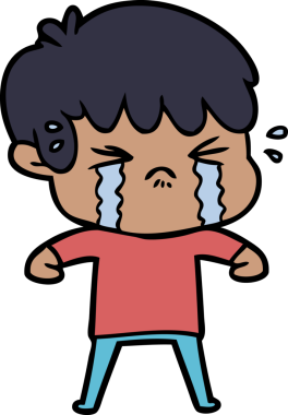 Bir insan tarafından çizilmiş ağlayan çizgi film çocuğu.