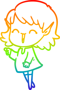 Gökkuşağı gradyan çizgi çizimi bir insan tarafından çizilmiş bir elf kızı