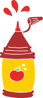 Bir insan tarafından çizilmiş düz renkli ketçap şişesi.