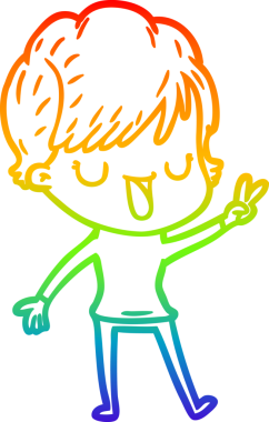 Gökkuşağı gradyan çizgi çizimi bir insan tarafından çizilmiş bir karikatür kadın