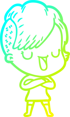 Hipster saç kesimi bir insan tarafından çizilmiş hoş bir çizgi film kızı çizimi.