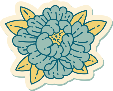 Bir insan tarafından çizilmiş geleneksel çiçek stiliyle dövme çıkartması.