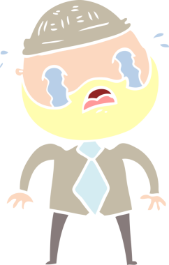 Düz renkli çizgi film sakallı adam bir insan tarafından çizilmiş ağlıyor.