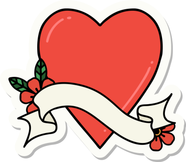 Bir insan tarafından çizilmiş bir kalbin bayrağıyla dövme stili çıkartması