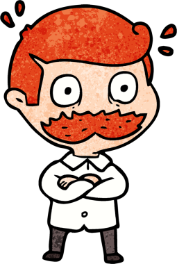 Çizgi filmdeki bıyıklı adam bir insan tarafından çizilmiş.