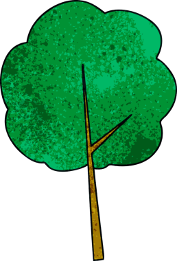 Bir insan tarafından çizilmiş tuhaf bir çizgi film ağacı.