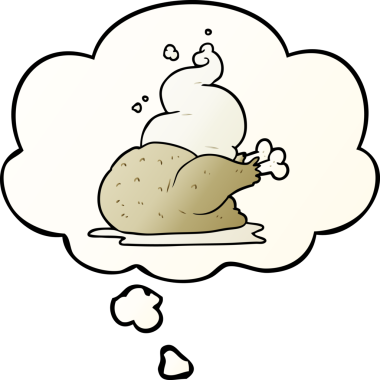 Düşünce baloncuğu olan tavuk çizgi filmi bir insan tarafından çizilmiş.