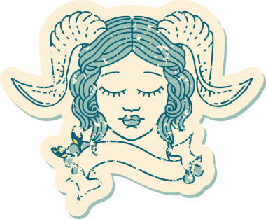 Retro Dövme Biçimi karakter yüzünü bir insan tarafından çizilmiş parşömen pankartıyla düzenliyor