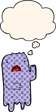 Bir insan tarafından çizilmiş çizgi roman tarzında düşünce baloncuğu olan çizgi film hayaleti.