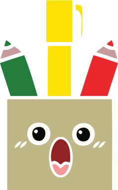 Bir insan tarafından çizilmiş bir kalem tenceresinin düz renkli retro karikatürü