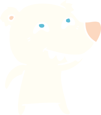 Düz renkli karikatür kutup ayısı bir insan tarafından çizilmiş dişleri gösteriyor.