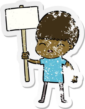 Bir insan tarafından çizilmiş mutlu çizgi film çocuğunun sıkıntılı çıkartması.