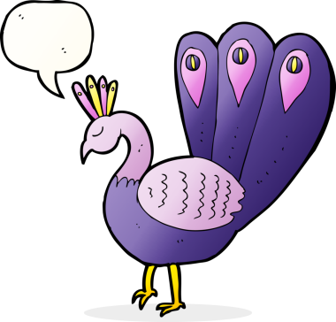 bir insan tarafından çizilmiş konuşma baloncuklu tavus kuşu.
