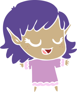 Bir insan tarafından çizilmiş mutlu düz renkli çizgi film elf kızı