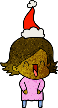 Bir insan tarafından çizilmiş Noel Baba şapkası giymiş, gülen bir kadının el çizimi karikatürü.