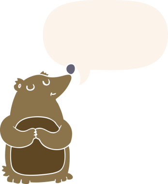 Bir insan tarafından çizilmiş eski tarz konuşma baloncuğu olan çizgi film ayısı.