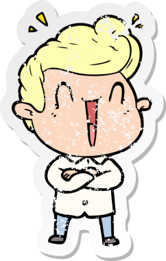 Bir insan tarafından çizilmiş heyecanlı bir karikatür çıkartması.