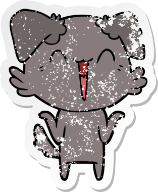 Bir insan tarafından çizilmiş mutlu küçük bir köpek çizgi filminin sıkıntılı çıkartması.