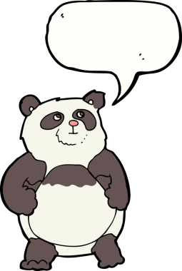 Bir insan tarafından çizilmiş konuşma baloncuklu karikatür panda