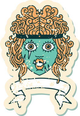 Retro Dövme Tarzı Ork barbar karakter yüzü Bir insan tarafından çizilmiş bayrak