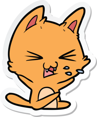 Bir insan tarafından çizilmiş çizgi film kedisinin çıkartması.