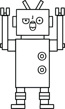 Bir insan tarafından çizilmiş kızgın bir robotun çizgi çizimi