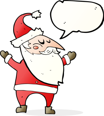 Bir insan tarafından çizilmiş konuşma balonlu Noel Baba çizgi filmi.