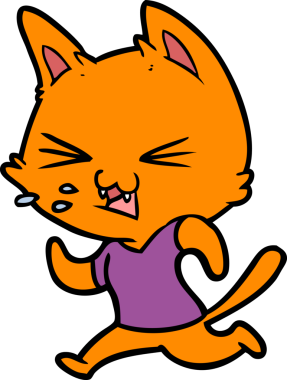Çizgi film koşan kedi tıslayan bir insan tarafından çizilmiş.