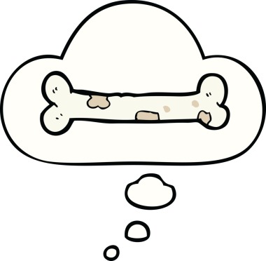 Bir insan tarafından çizilmiş düşünce baloncuklu çizgi film kemiği.