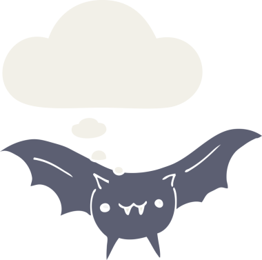 Düşünce baloncuklu karikatür yarasası insan tarafından çizilmiş.