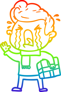 Bir insan tarafından çizilmiş ağlayan bir adamın çizdiği gökkuşağı gradyan çizgisi.