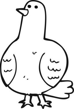 Bir insan tarafından çizilmiş siyah beyaz bir çizgi film kuşu.