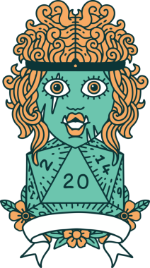 Retro Dövme Biçimi Yarı Ork Barbar Karakteri Bir insan tarafından çizilmiş doğal 20 zar