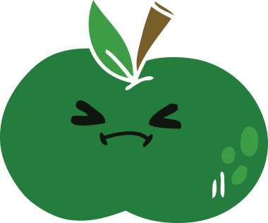 Bir insan tarafından çizilmiş tuhaf bir çizgi film elması.