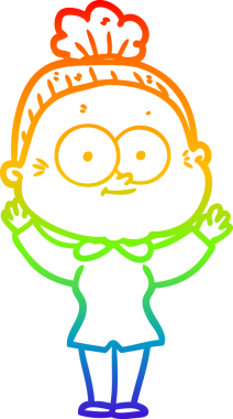 Gökkuşağı gradyan çizgi çizimi Bir insan tarafından çizilmiş mutlu yaşlı kadın