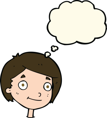 Bir insan tarafından çizilmiş düşünce balonu olan mutlu çocuk çizgi filmi.