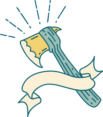 Bir insan tarafından çizilmiş dövmeli baltalı parşömen.