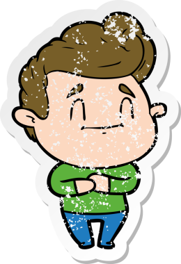 Bir insan tarafından çizilmiş mutlu bir çizgi film karakterinin sıkıntılı çıkartması.