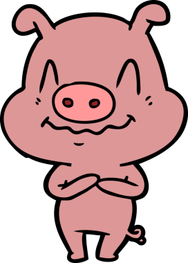 Bir insan tarafından çizilmiş sinirli çizgi film domuzu.