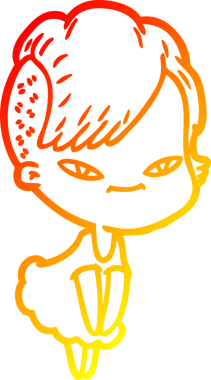 Hipster saç kesimi bir insan tarafından çizilmiş güzel bir çizgi film kızı çizimi.