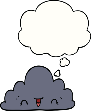 Bir insan tarafından çizilmiş düşünce baloncuklu şirin çizgi film bulutu.