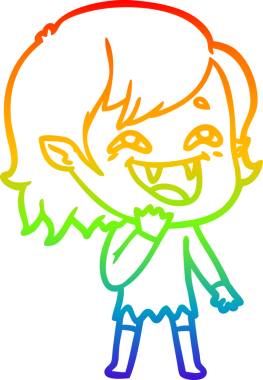 Gökkuşağı gradyan çizgi çizimi Bir insan tarafından çizilmiş gülen vampir kız çizgi filmi