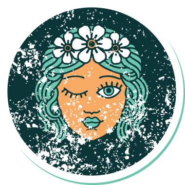 Bir insan tarafından çizilmiş bir bakirenin yüz göz kırpan sembolik dövmesi.