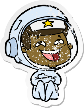 Bir insan tarafından çizilmiş gülen astronot çizgi filminin sıkıntılı çıkartması.