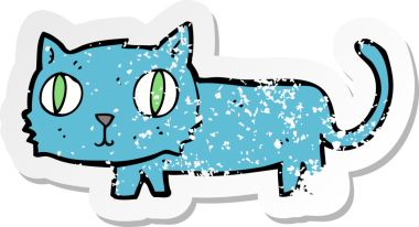 Bir insan tarafından çizilmiş bir karikatür kedinin gerilmiş çıkartması.