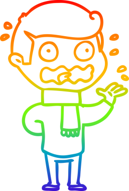 Gökkuşağı gradyan çizimi bir insan tarafından çizilmiş bir karikatür adam tamamen stresli